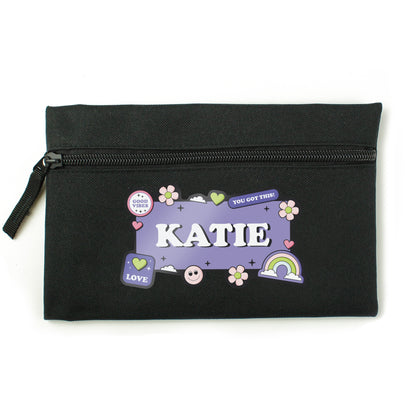 Personalised Good Vibes Black Pencil Case - MK&JD Gifts