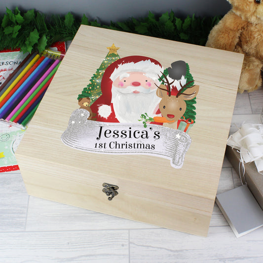 Personalised Colourful Santa Large Wooden Christmas Eve Box - MK&JD Gifts