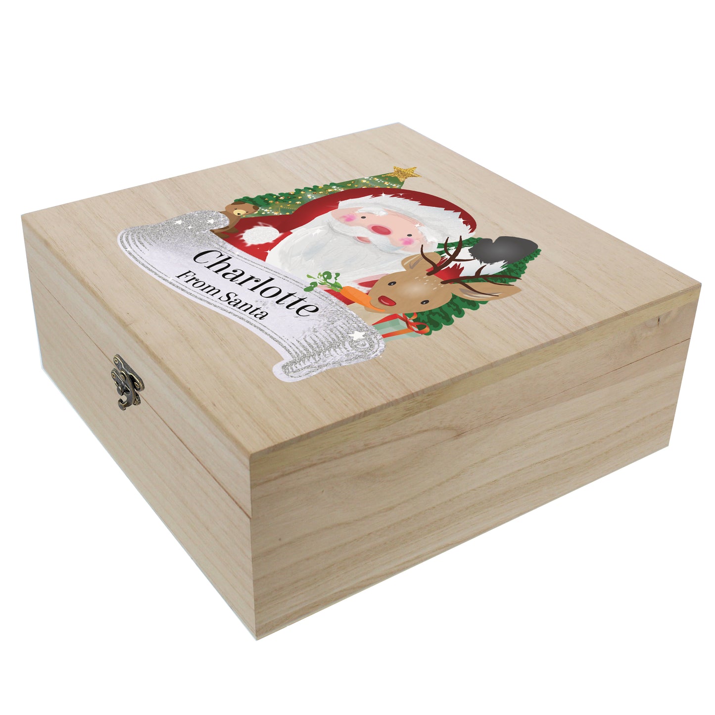 Personalised Colourful Santa Large Wooden Christmas Eve Box - MK&JD Gifts