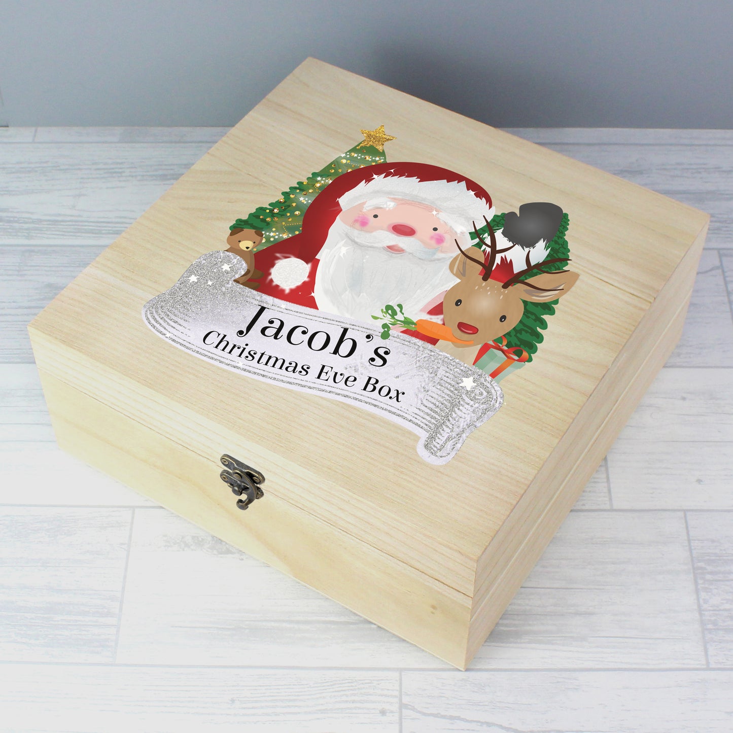 Personalised Colourful Santa Large Wooden Christmas Eve Box - MK&JD Gifts