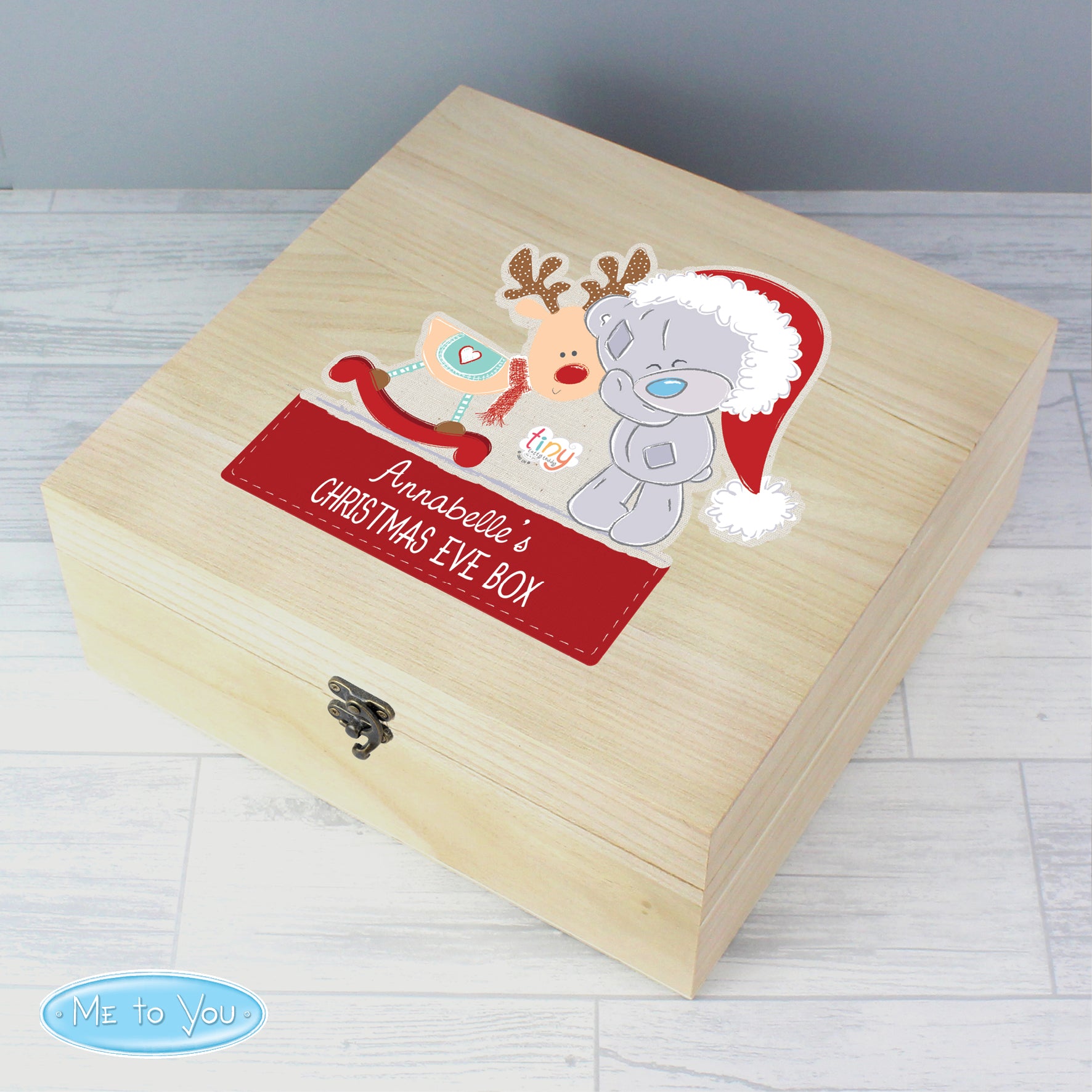 Personalised Colourful Tiny Tatty Teddy Large Wooden Christmas Eve Box - MK&JD Gifts