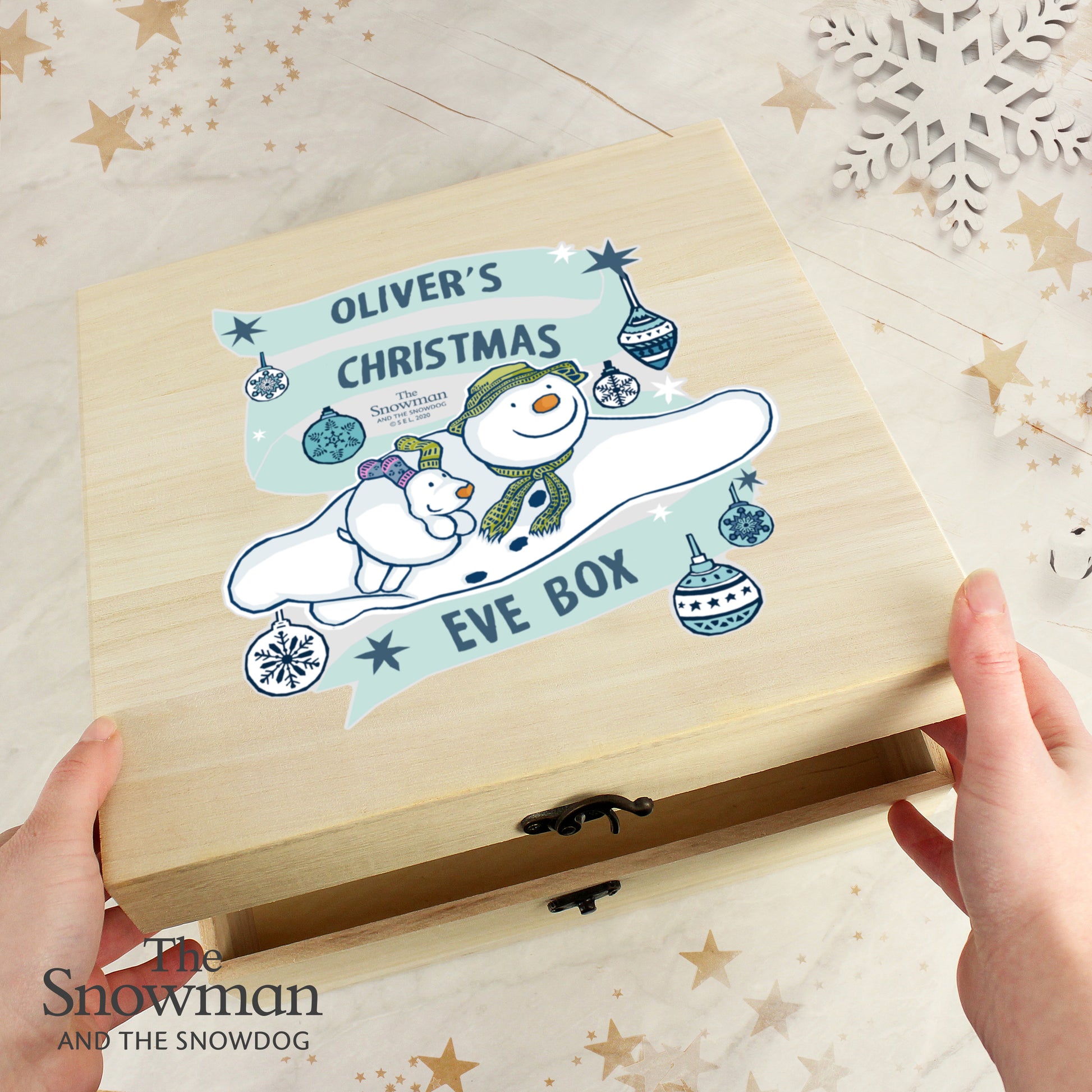 Personalised The Snowman and the Snowdog Large Wooden Christmas Eve Box - MK&JD Gifts