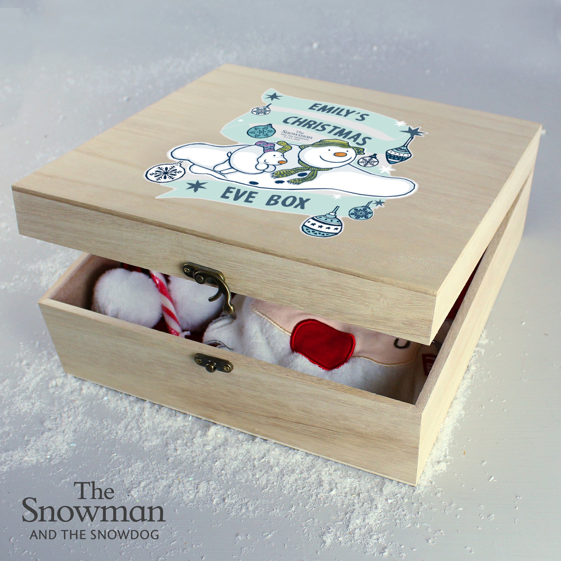 Personalised The Snowman and the Snowdog Large Wooden Christmas Eve Box - MK&JD Gifts