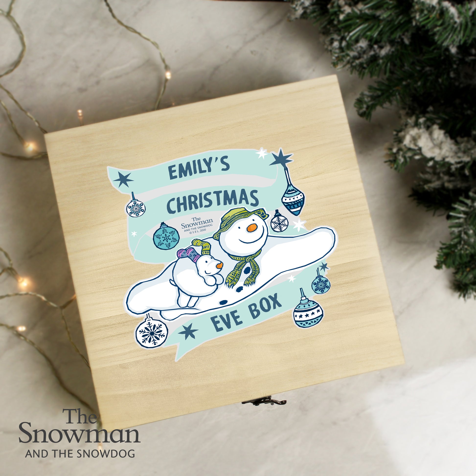 Personalised The Snowman and the Snowdog Large Wooden Christmas Eve Box - MK&JD Gifts