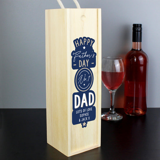 Personalised Happy Father's Day No. 1 Dad Wooden Wine Bottle Box - MK&JD Gifts