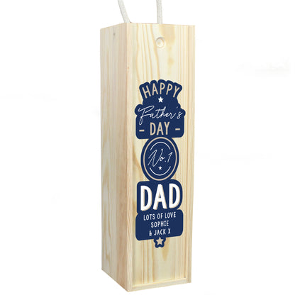 Personalised Happy Father's Day No. 1 Dad Wooden Wine Bottle Box - MK&JD Gifts