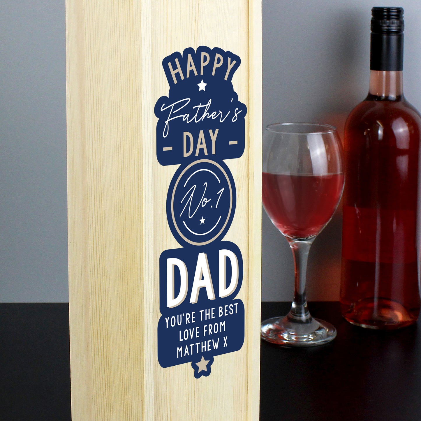 Personalised Happy Father's Day No. 1 Dad Wooden Wine Bottle Box - MK&JD Gifts