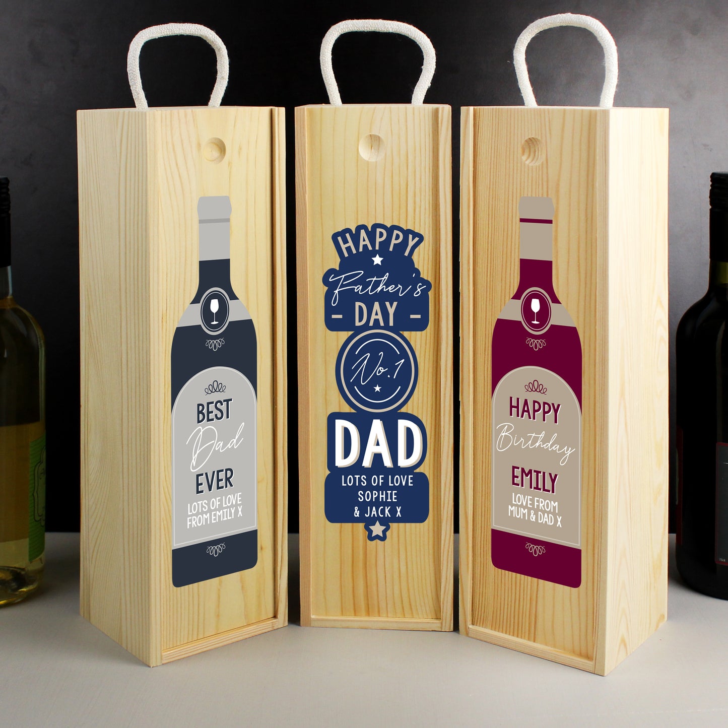 Personalised Happy Father's Day No. 1 Dad Wooden Wine Bottle Box - MK&JD Gifts