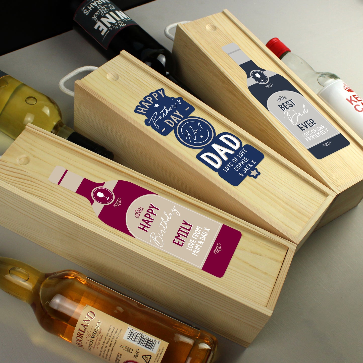 Personalised Happy Father's Day No. 1 Dad Wooden Wine Bottle Box - MK&JD Gifts