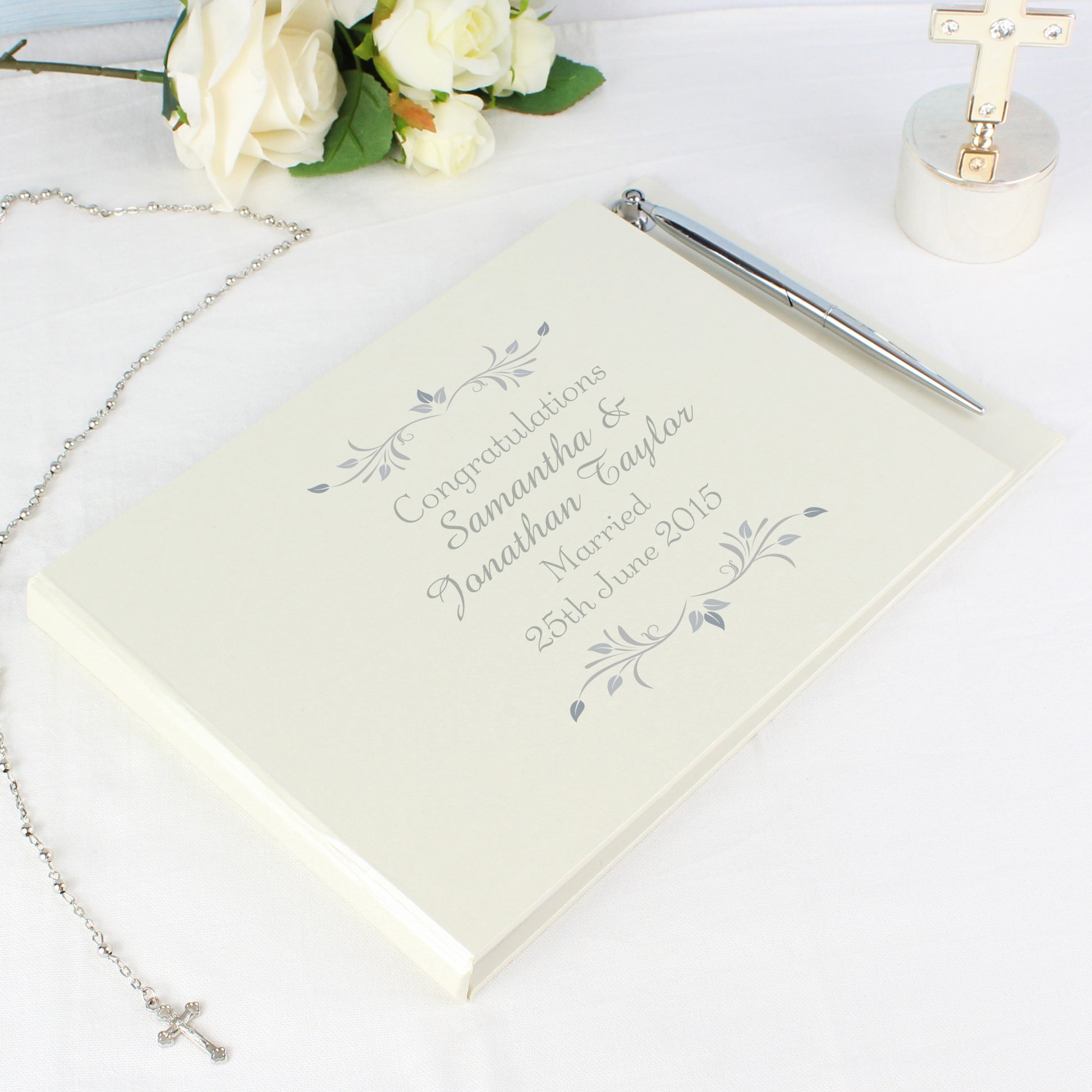 Personalised Sentiments Hardback Guest Book & Pen - MK&JD Gifts