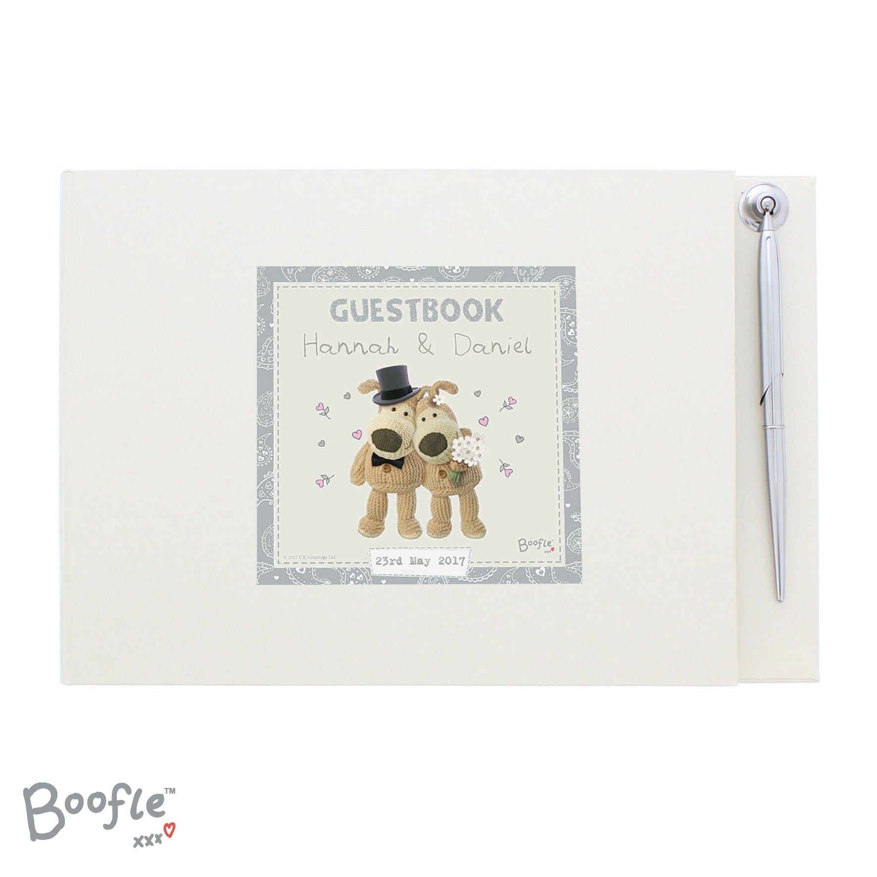 Personalised Boofle Wedding Hardback Guest Book & Pen - MK&JD Gifts