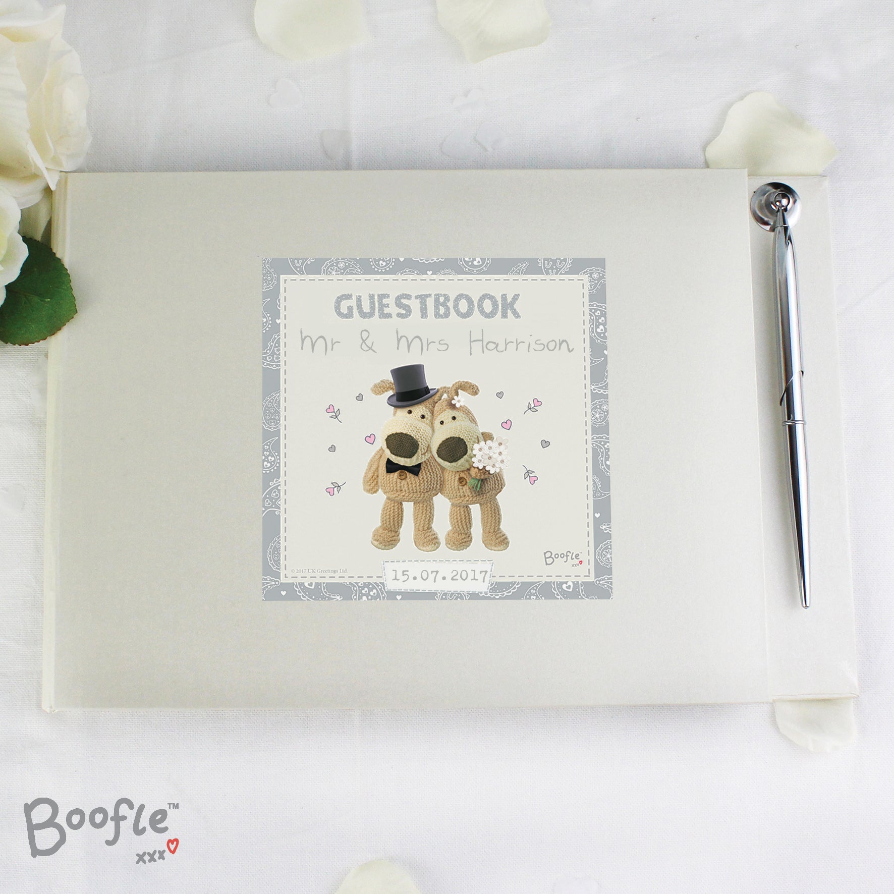 Personalised Boofle Wedding Hardback Guest Book & Pen - MK&JD Gifts