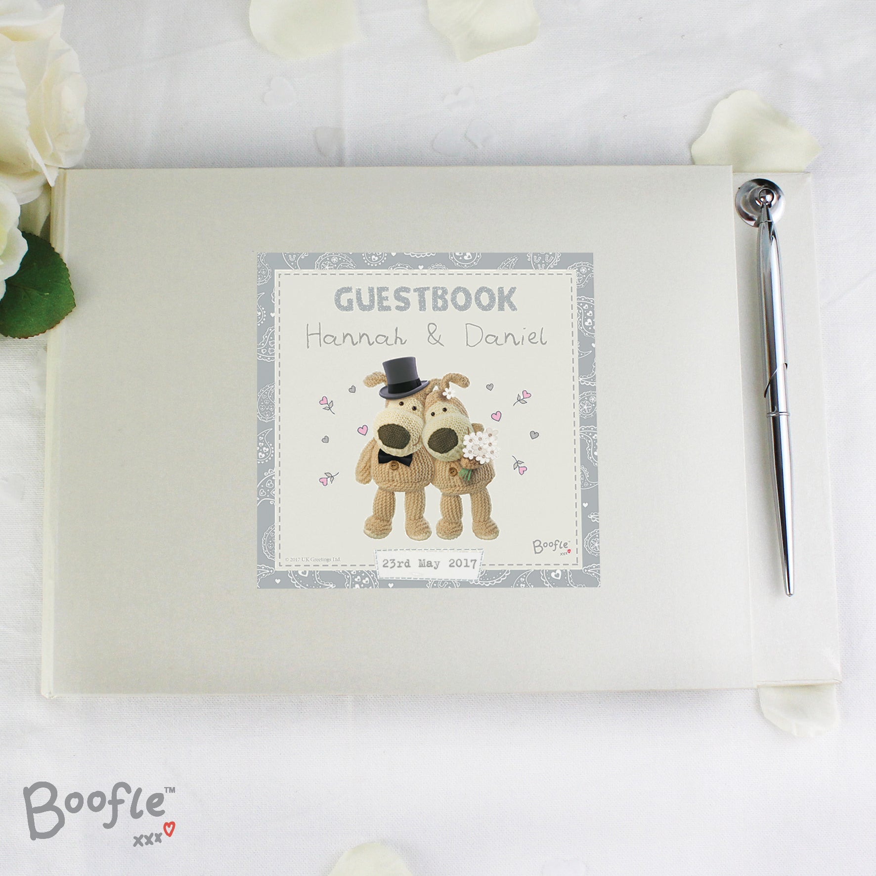 Personalised Boofle Wedding Hardback Guest Book & Pen - MK&JD Gifts