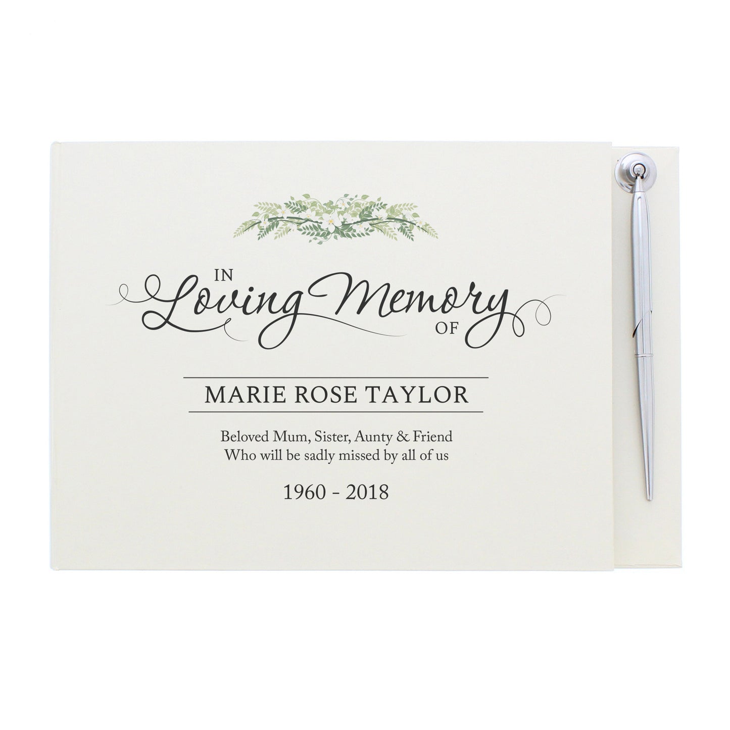 Personalised In Loving Memory Hardback Guest Book & Pen - MK&JD Gifts