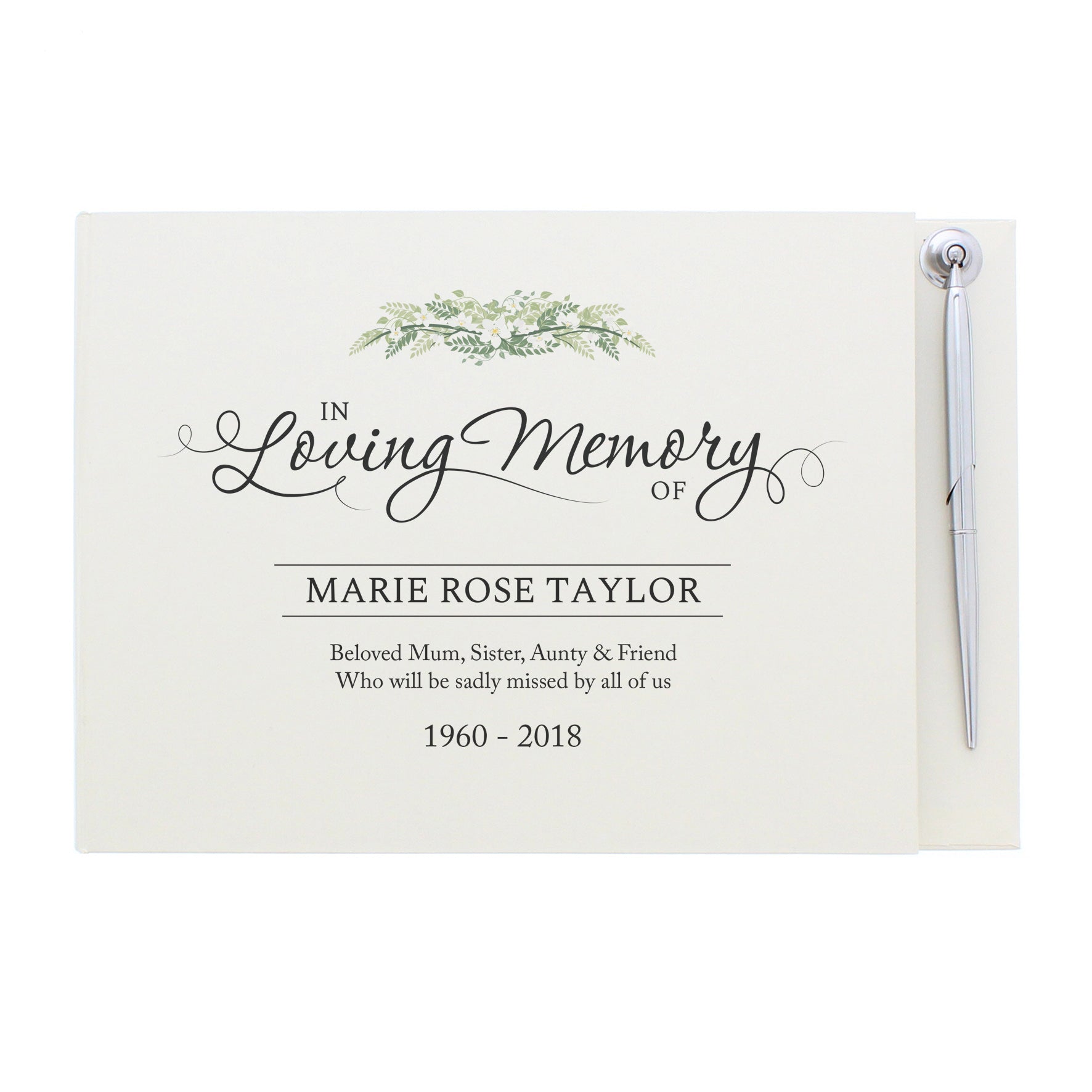 Personalised In Loving Memory Hardback Guest Book & Pen - MK&JD Gifts