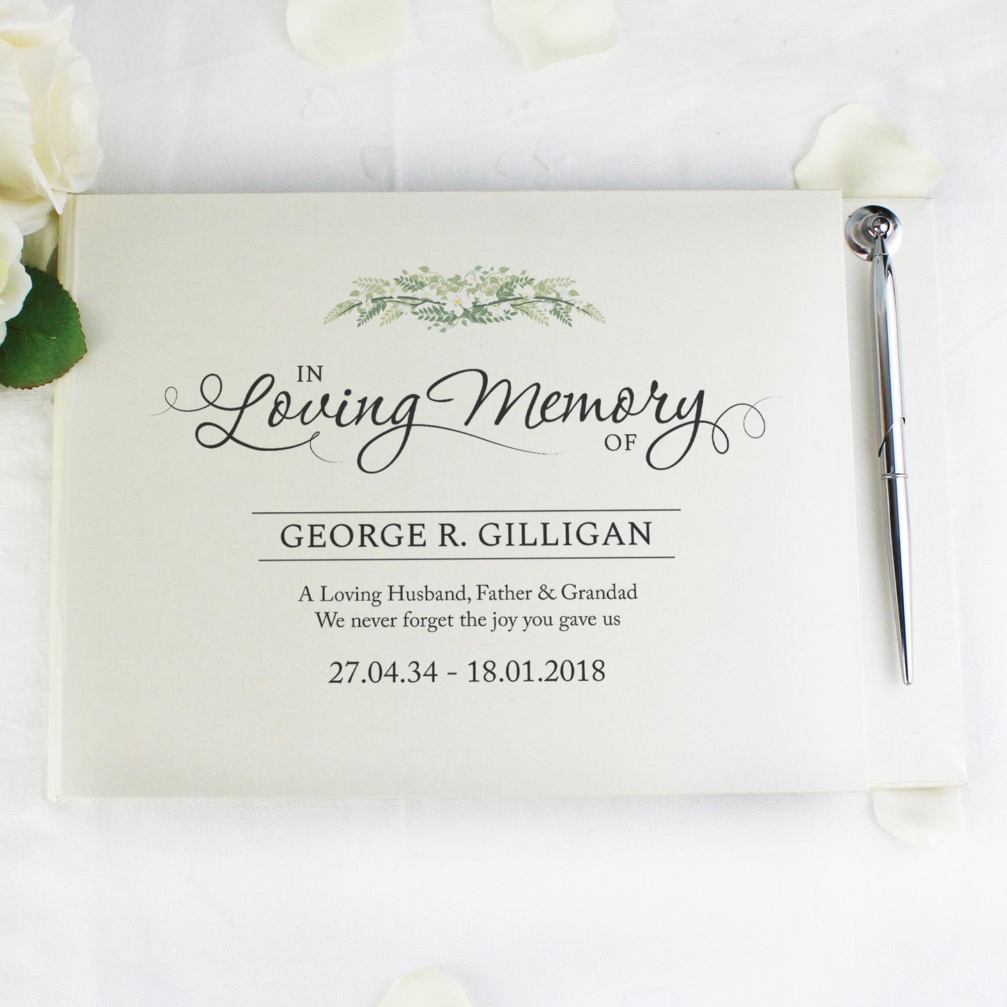 Personalised In Loving Memory Hardback Guest Book & Pen - MK&JD Gifts