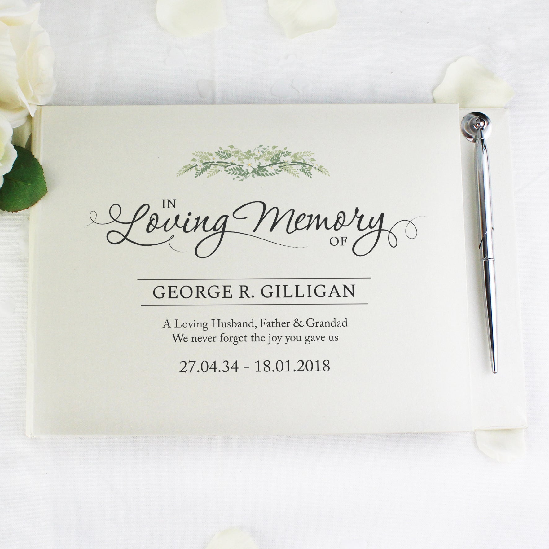 Personalised In Loving Memory Hardback Guest Book & Pen - MK&JD Gifts