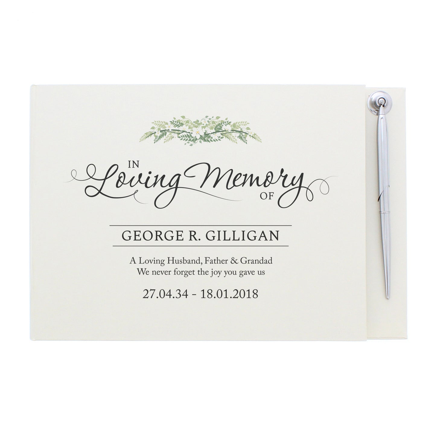 Personalised In Loving Memory Hardback Guest Book & Pen - MK&JD Gifts