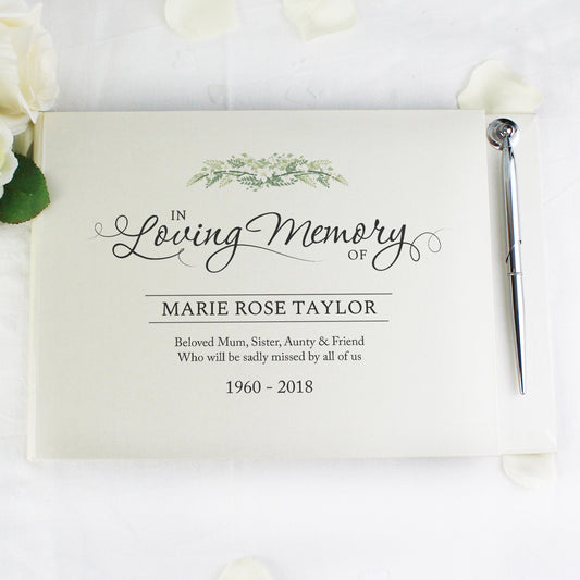Personalised In Loving Memory Hardback Guest Book & Pen - MK&JD Gifts