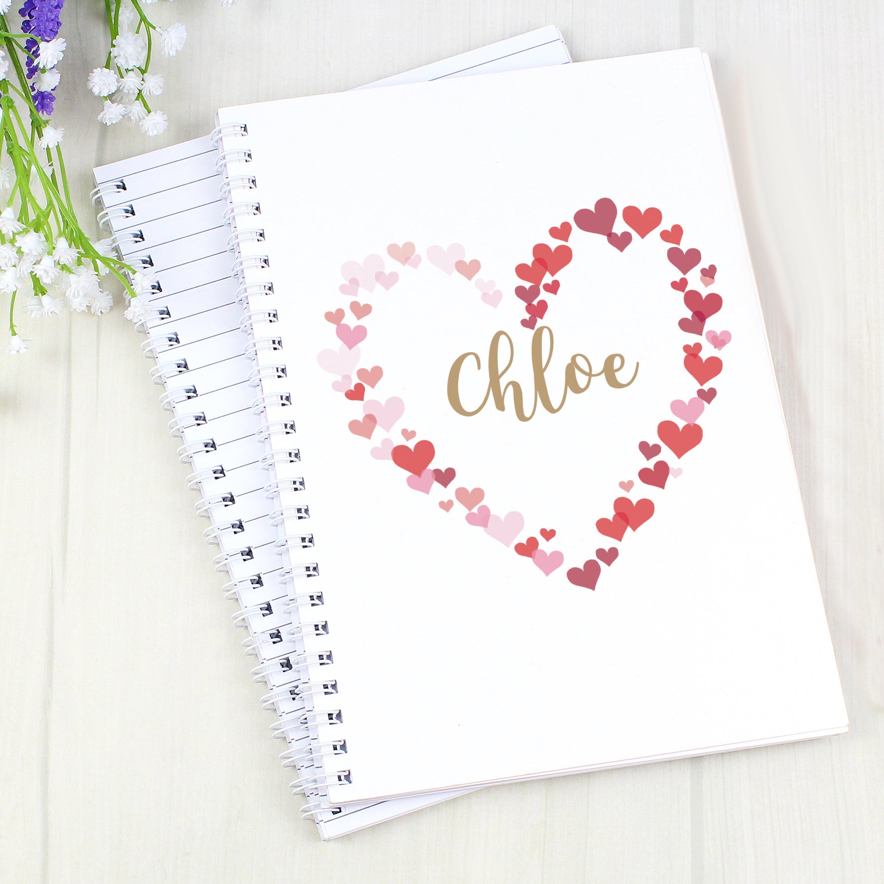 Personalised Confetti Hearts A5 Notebook - MK&JD Gifts