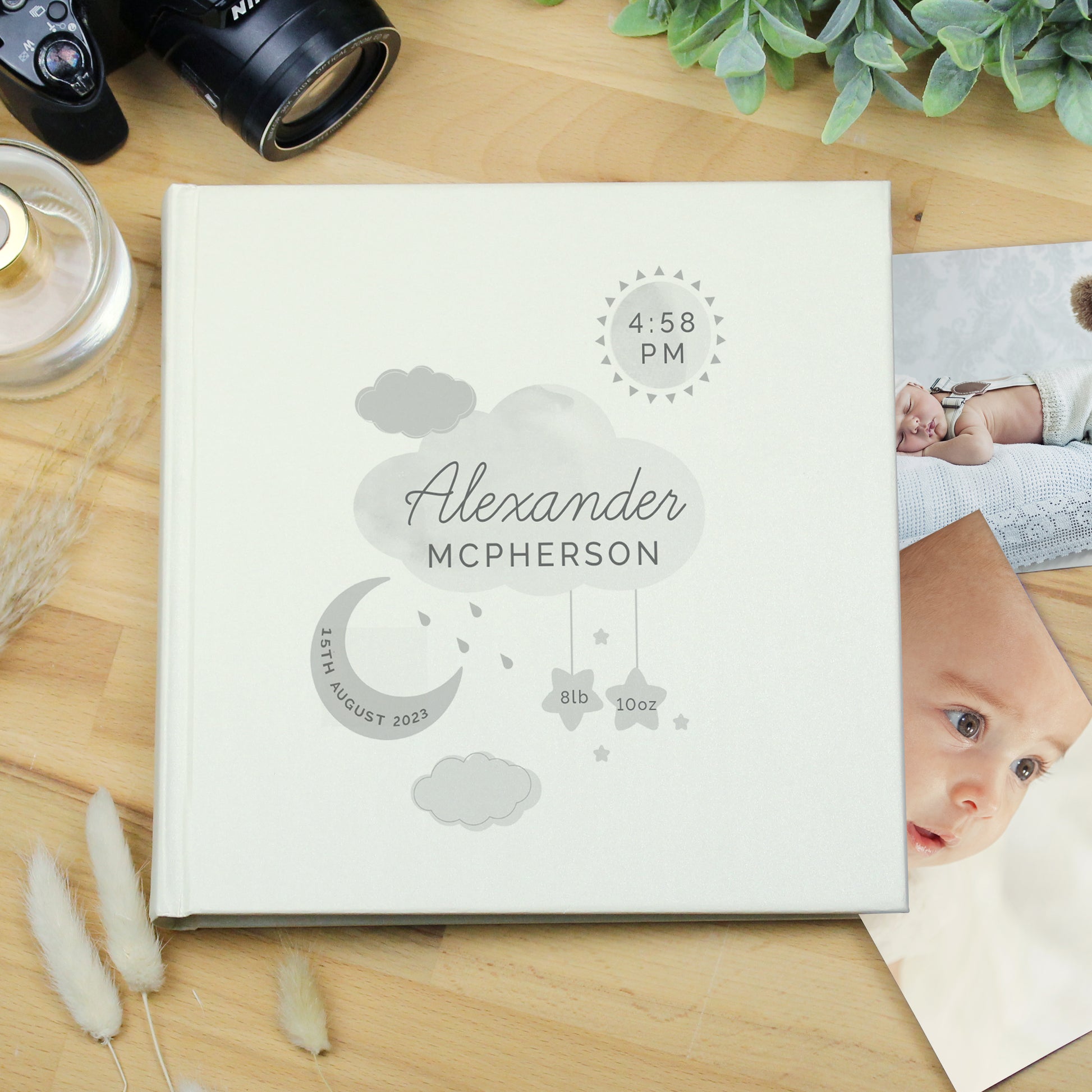 Personalised New Baby Moon & Stars Square Photo Album - MK&JD Gifts