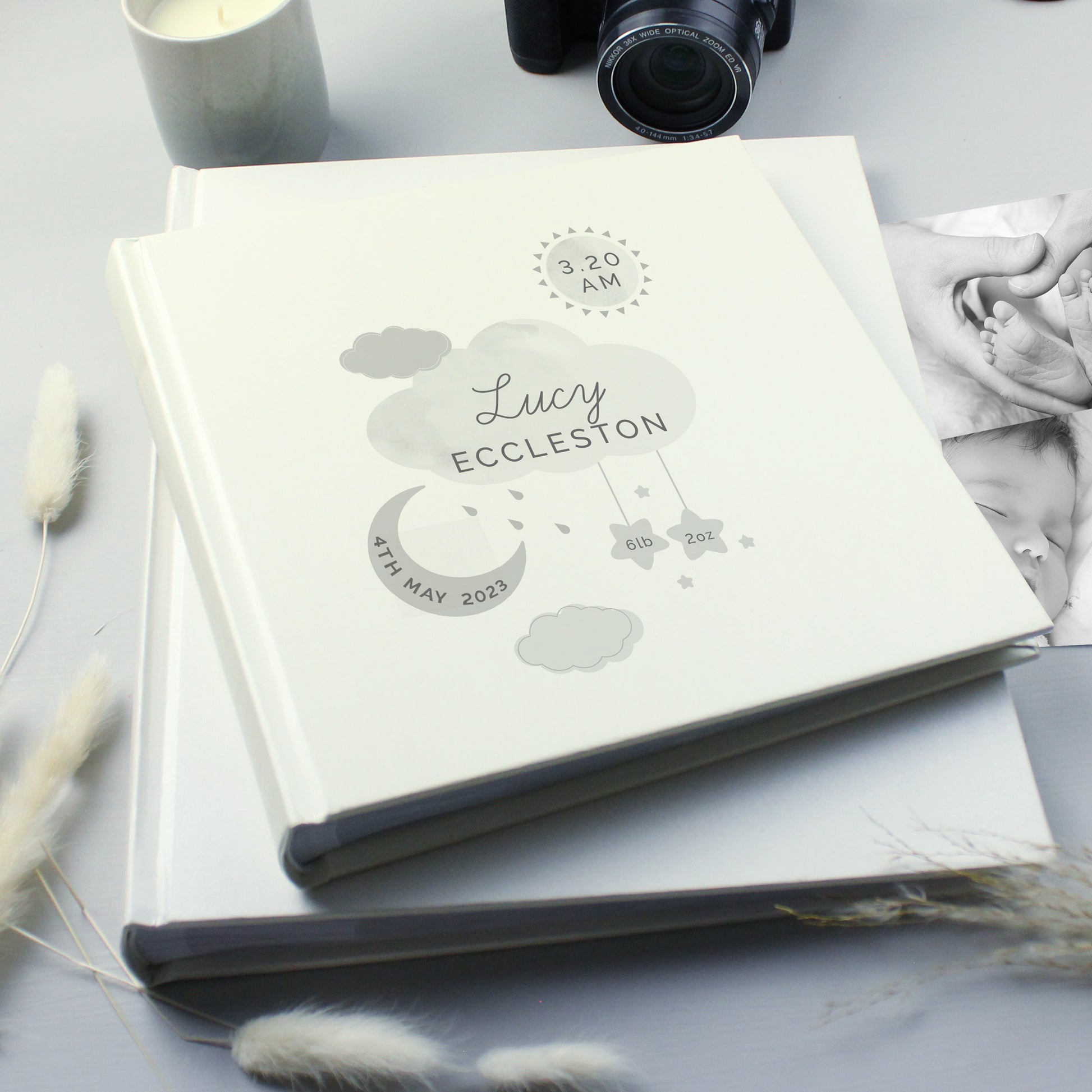 Personalised New Baby Moon & Stars Square Photo Album - MK&JD Gifts