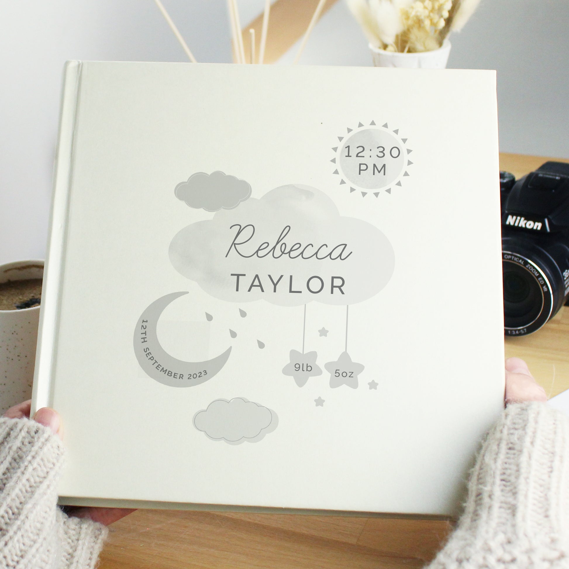 Personalised New Baby Moon & Stars Square Photo Album - MK&JD Gifts