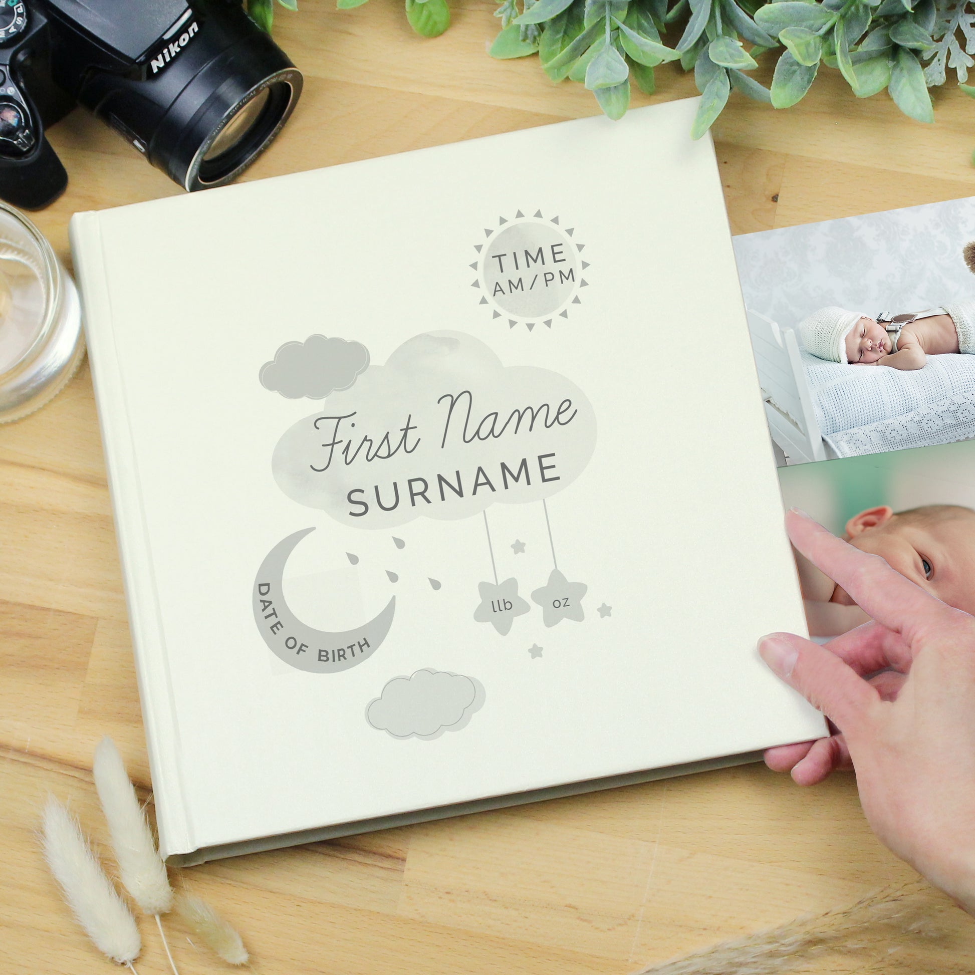 Personalised New Baby Moon & Stars Square Photo Album - MK&JD Gifts
