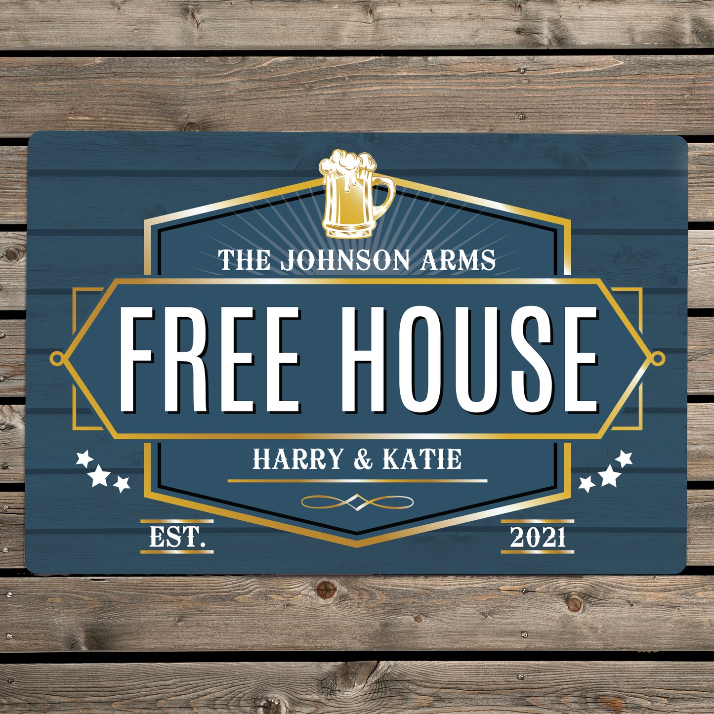 Personalised Free House Blue Metal Sign - MK&JD Gifts
