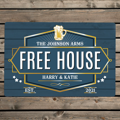 Personalised Free House Blue Metal Sign - MK&JD Gifts