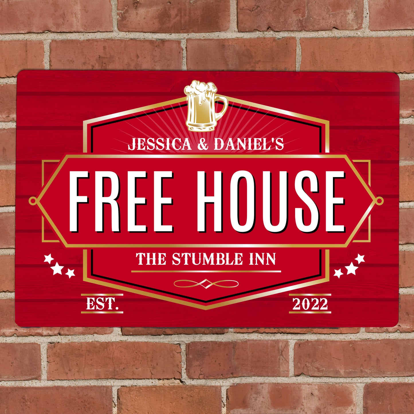 Personalised Free House Red Metal Sign - MK&JD Gifts
