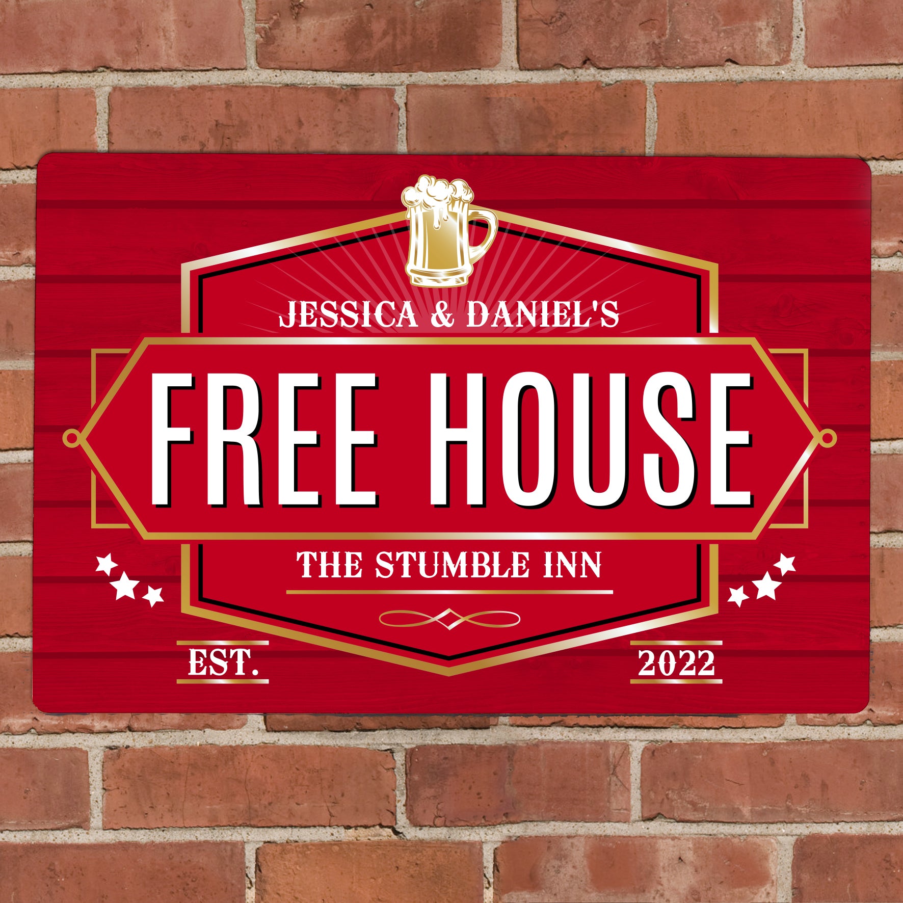Personalised Free House Red Metal Sign - MK&JD Gifts