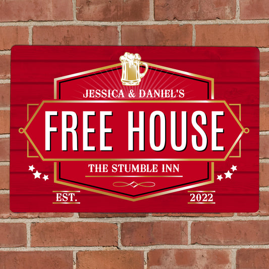 Personalised Free House Red Metal Sign - MK&JD Gifts