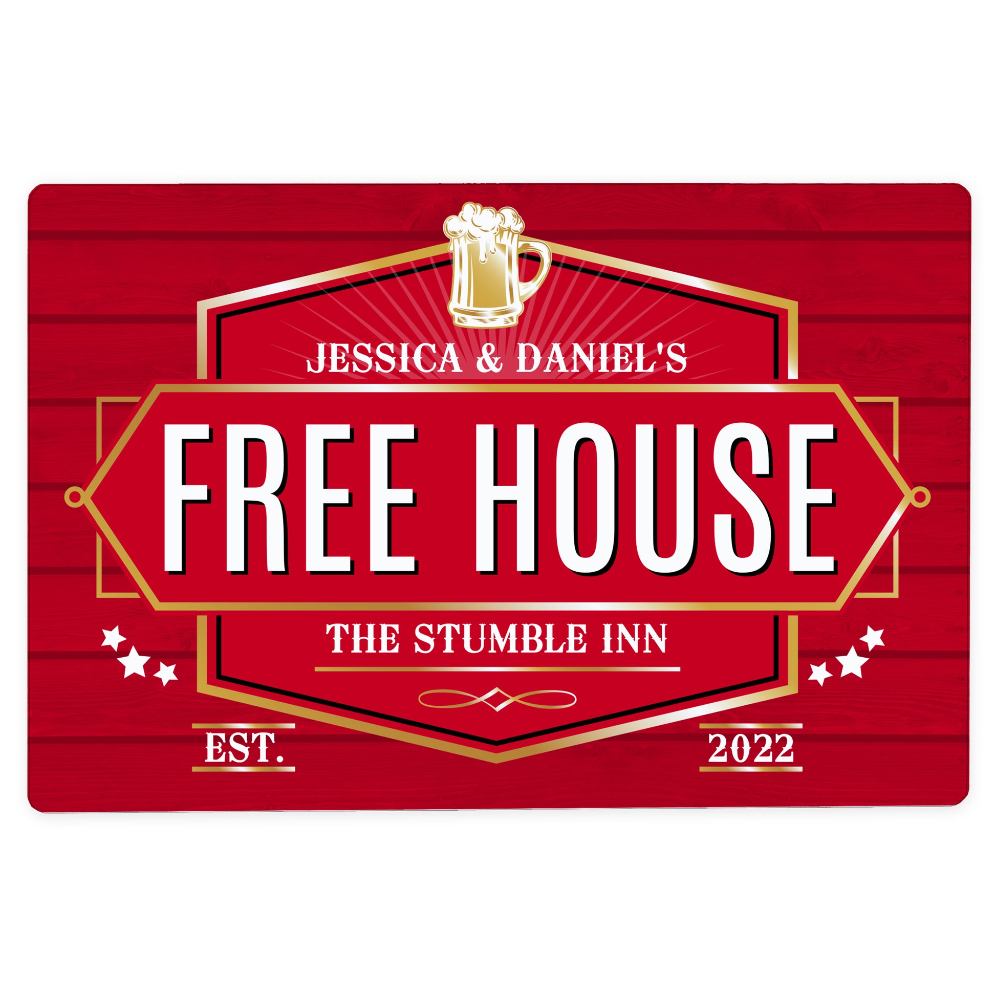 Personalised Free House Red Metal Sign - MK&JD Gifts