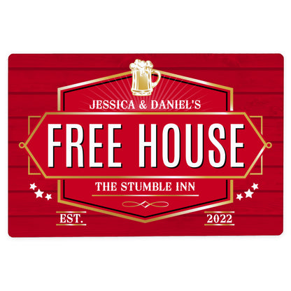 Personalised Free House Red Metal Sign - MK&JD Gifts