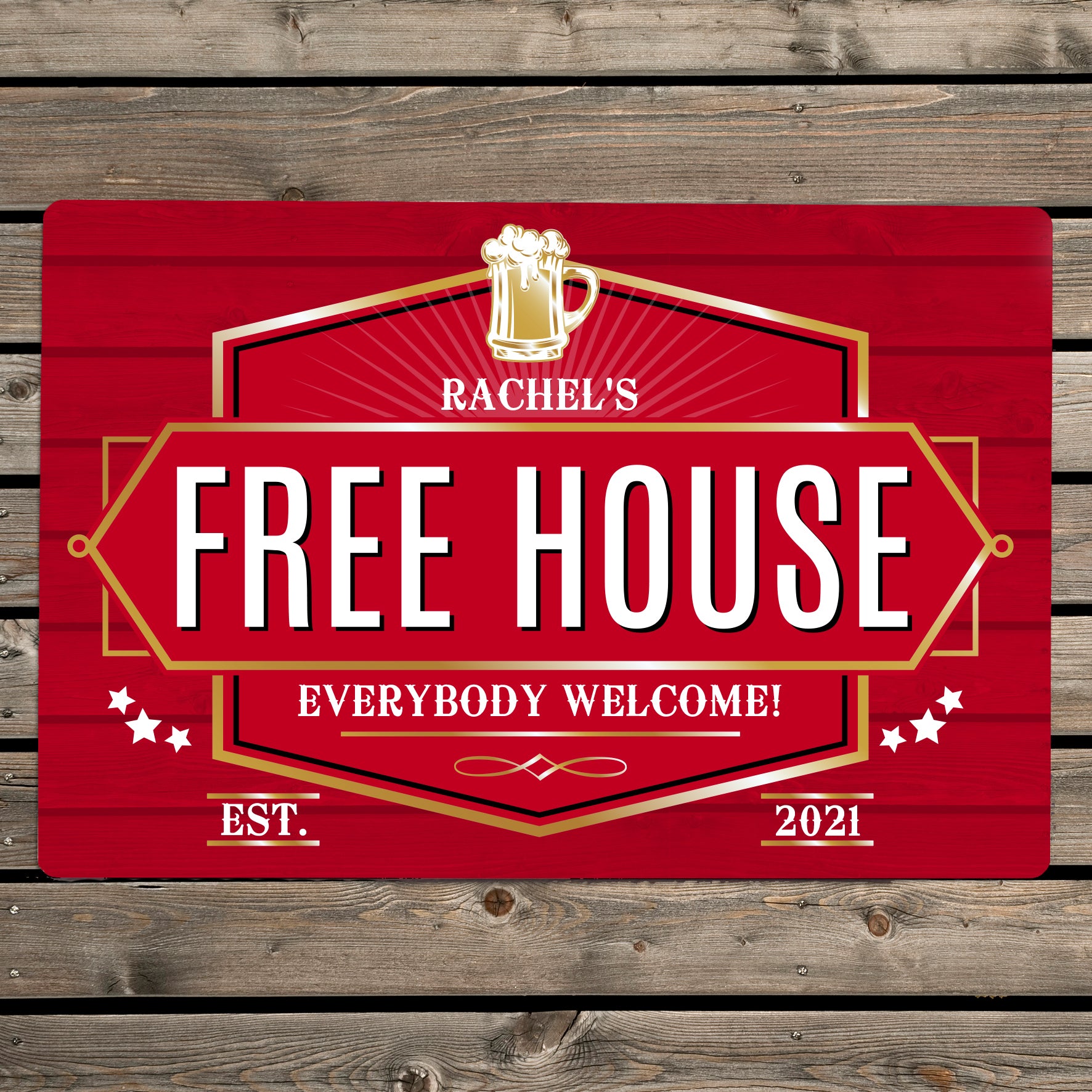 Personalised Free House Red Metal Sign - MK&JD Gifts