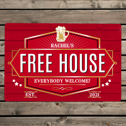 Personalised Free House Red Metal Sign - MK&JD Gifts