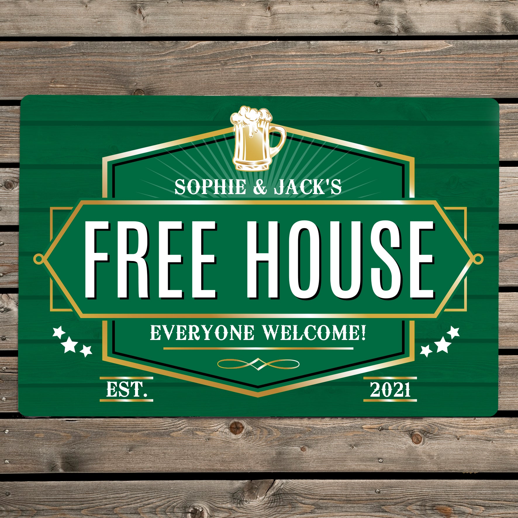 Personalised Free House Green Metal Sign - MK&JD Gifts