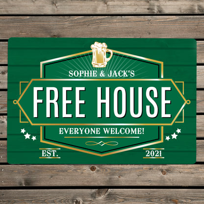 Personalised Free House Green Metal Sign - MK&JD Gifts