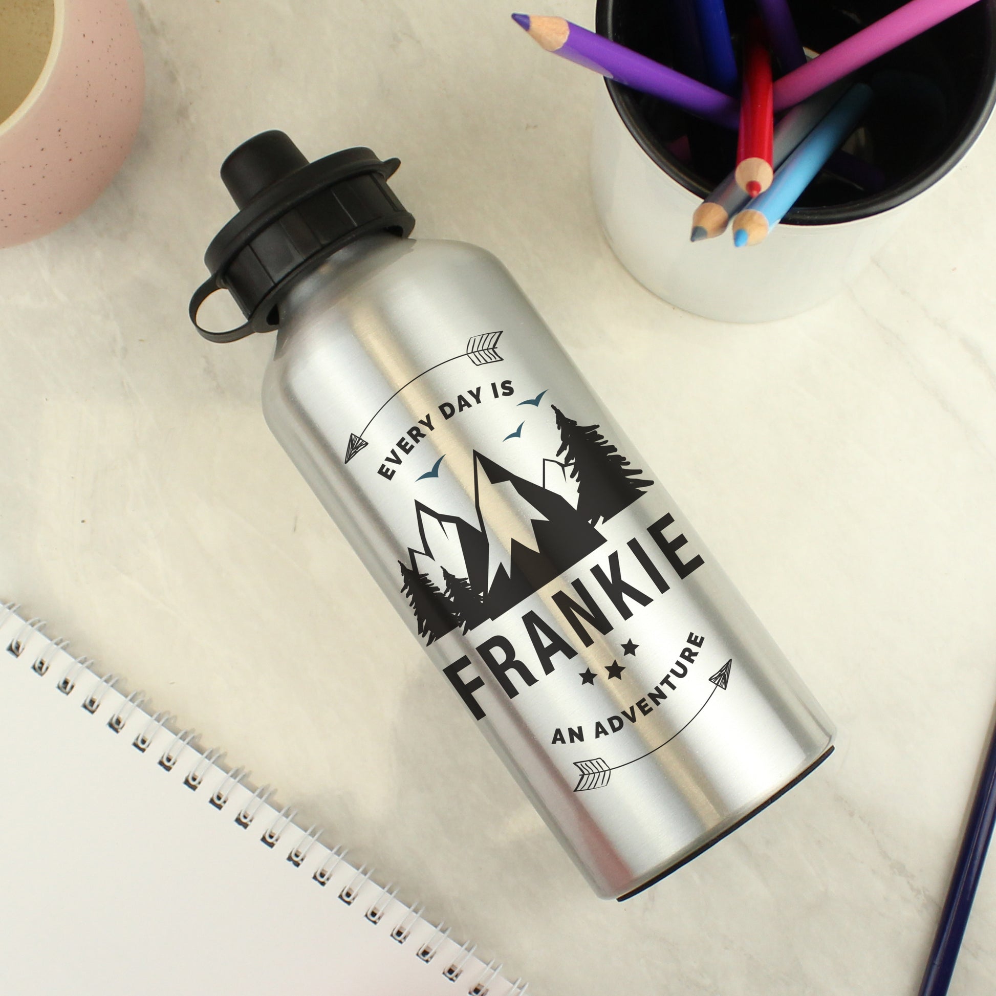 Personalised Adventure Silver Drinks Bottle - MK&JD Gifts