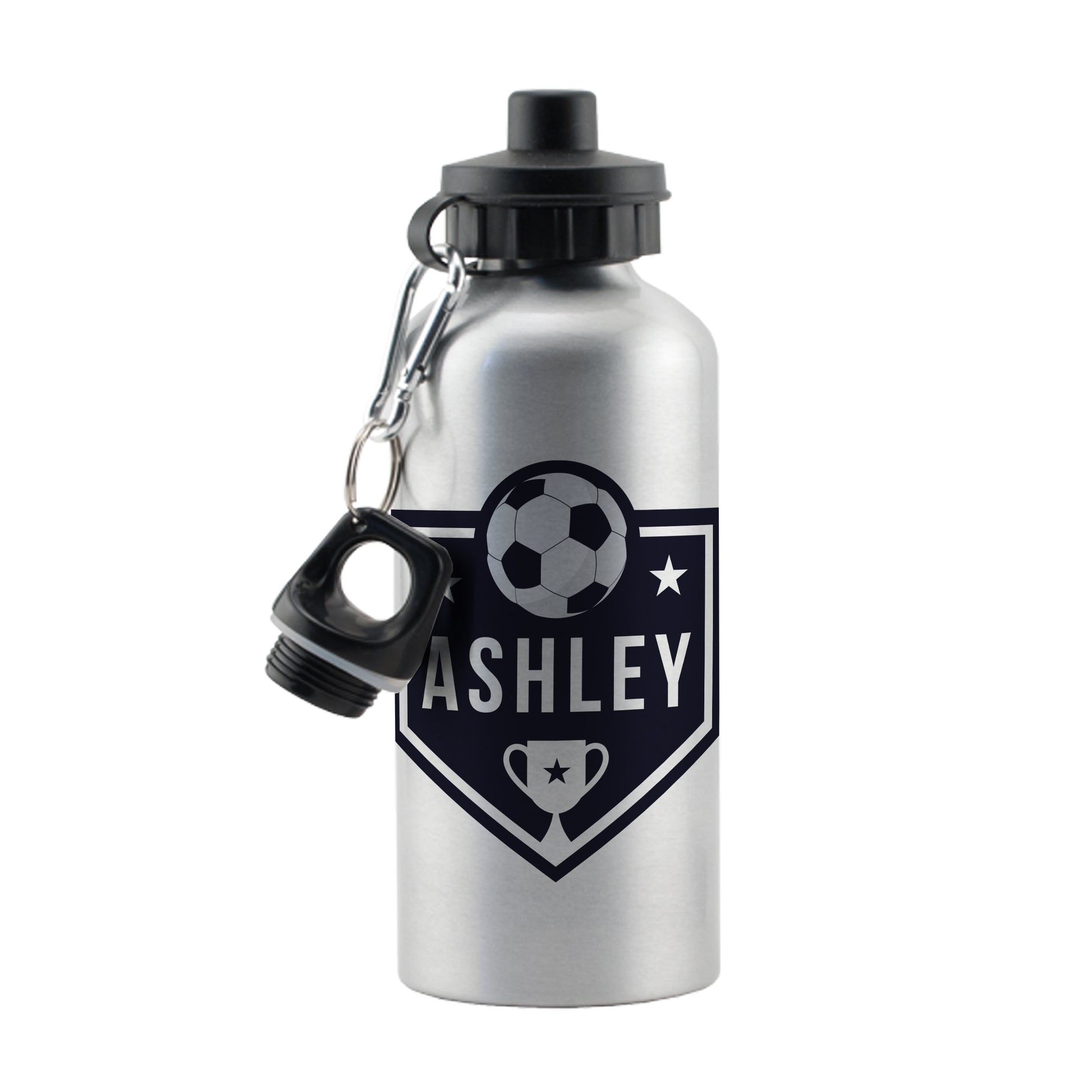 Personalised Football Silver Drinks Bottle - MK&JD Gifts