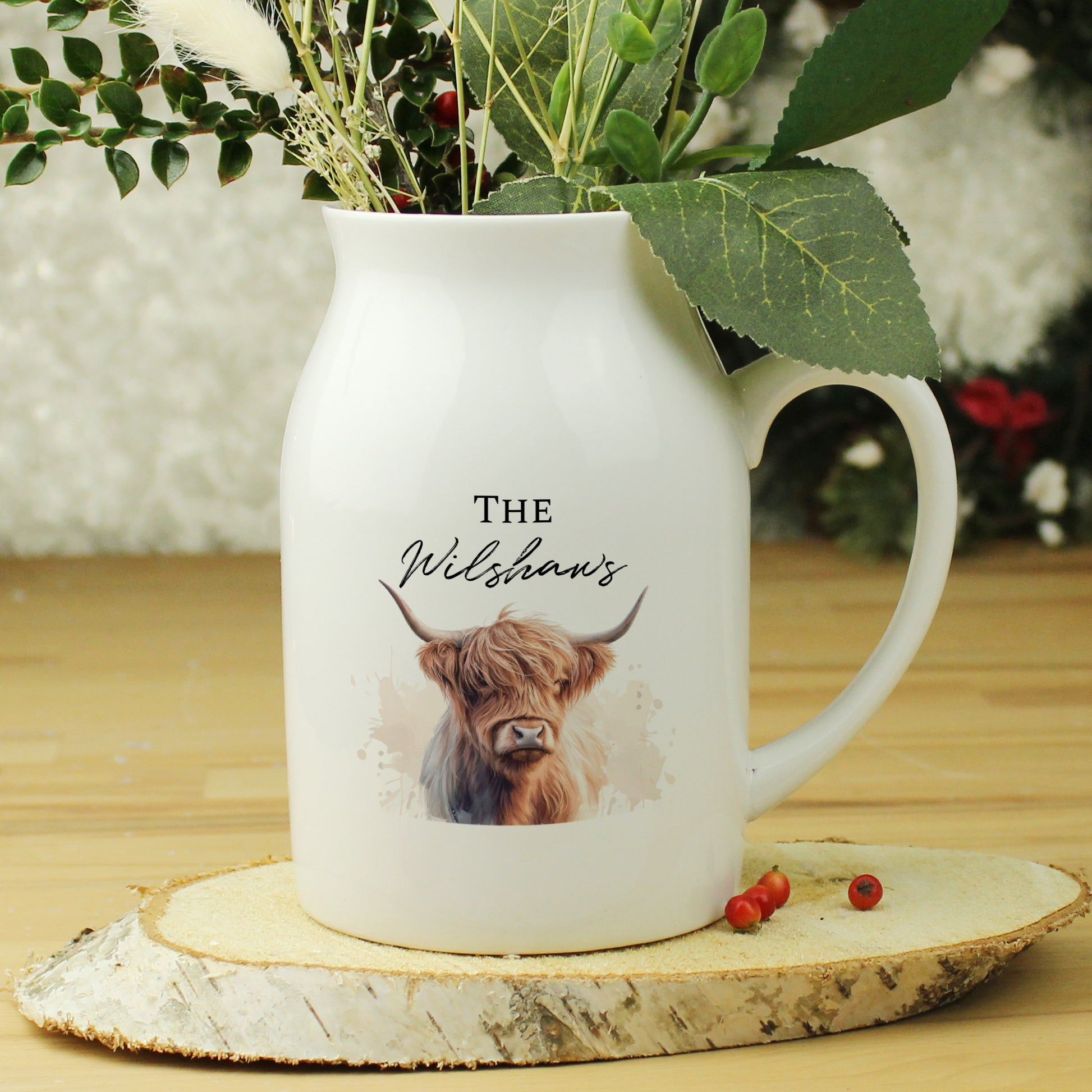Personalised Highland Cow Flower Jug Vase - MK&JD Gifts