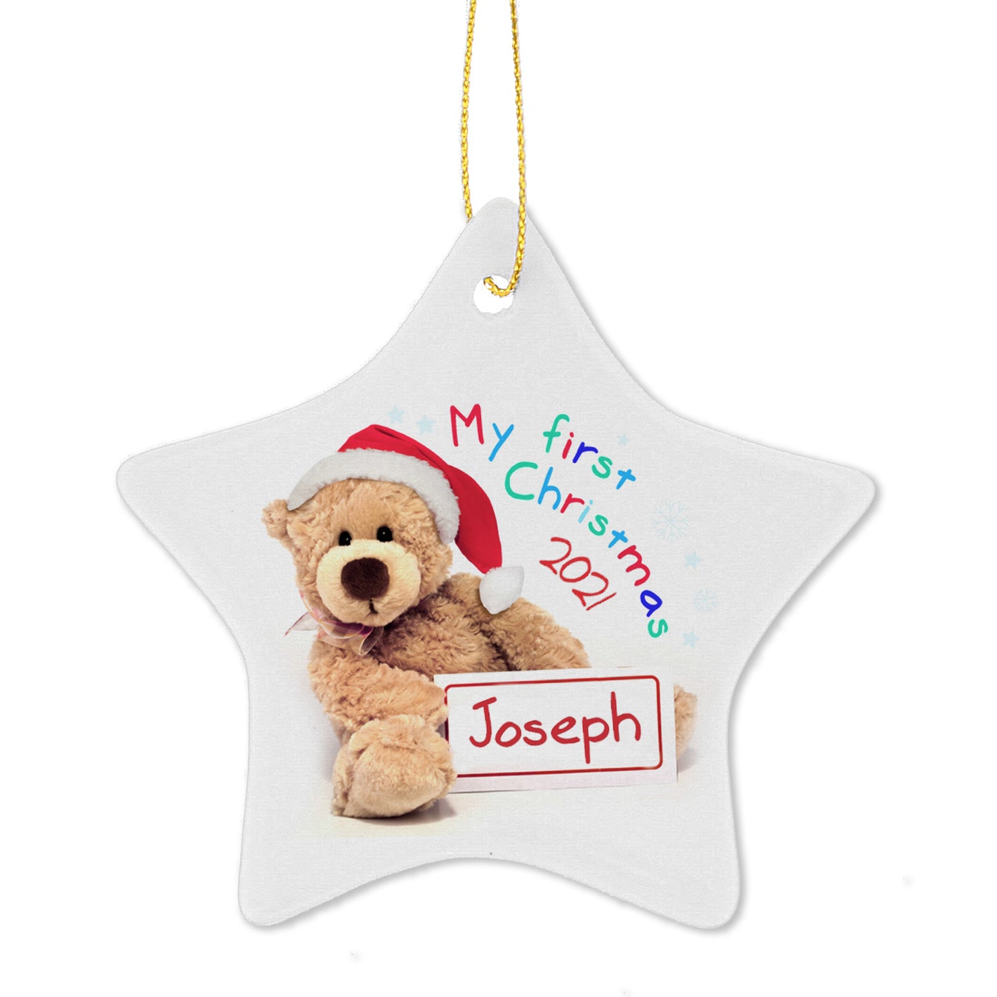 Personalised My First Christmas Teddy Ceramic Star Decoration - MK&JD Gifts