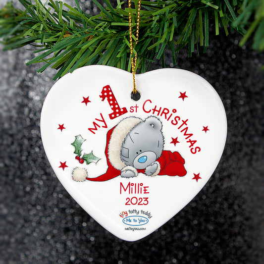 Personalised Me to You My 1st Christmas Ceramic Heart Decoration - MK&JD Gifts