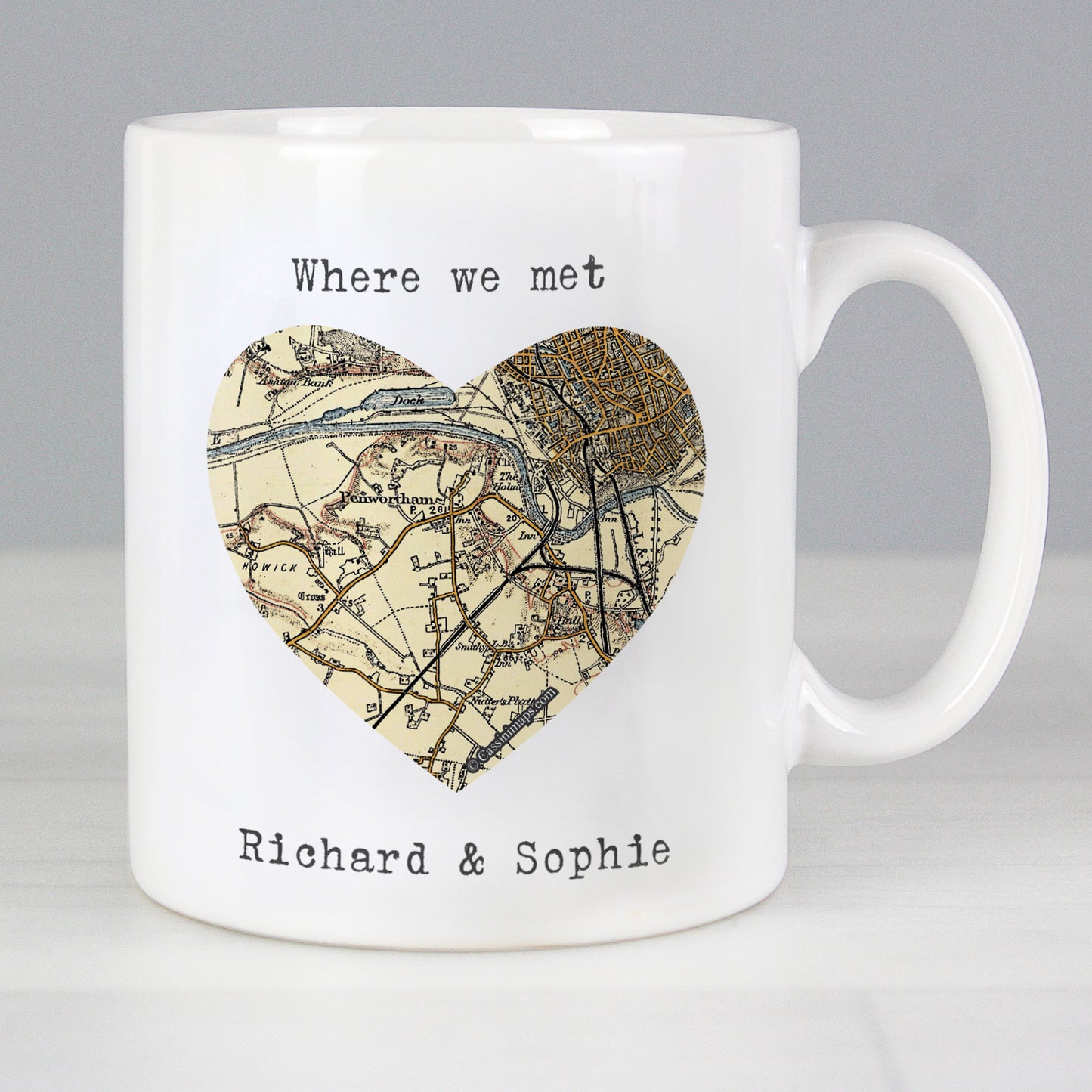 Personalised 1896 - 1904 Revised New Map Heart Mug - MK&JD Gifts