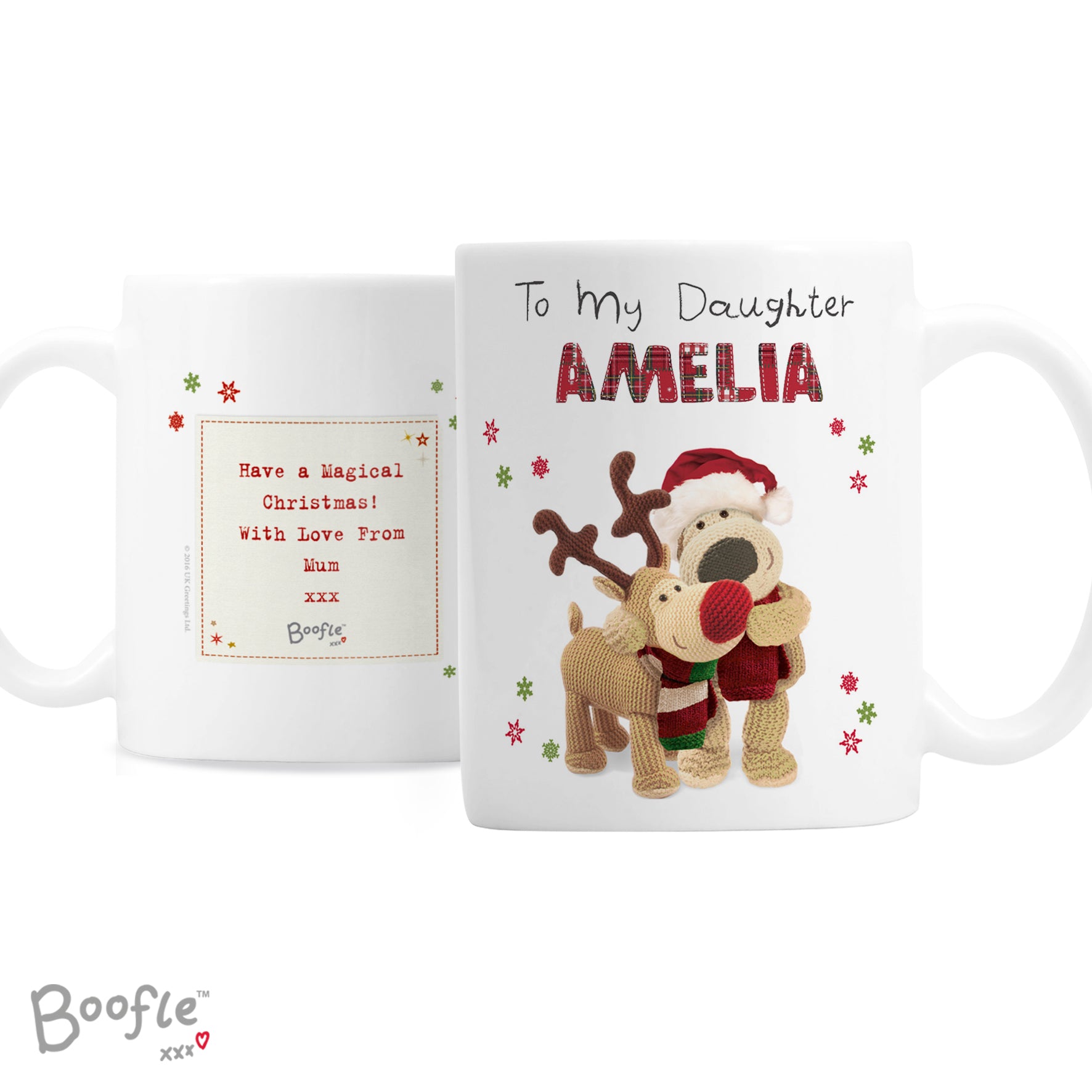 Personalised Boofle Christmas Reindeer Mug - MK&JD Gifts