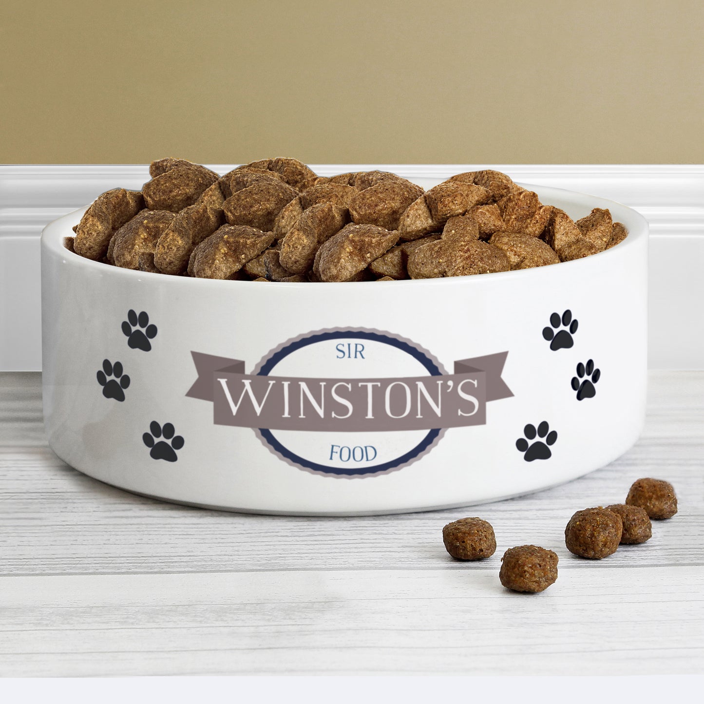 Personalised Blue Paws 14cm Medium White Pet Bowl - MK&JD Gifts
