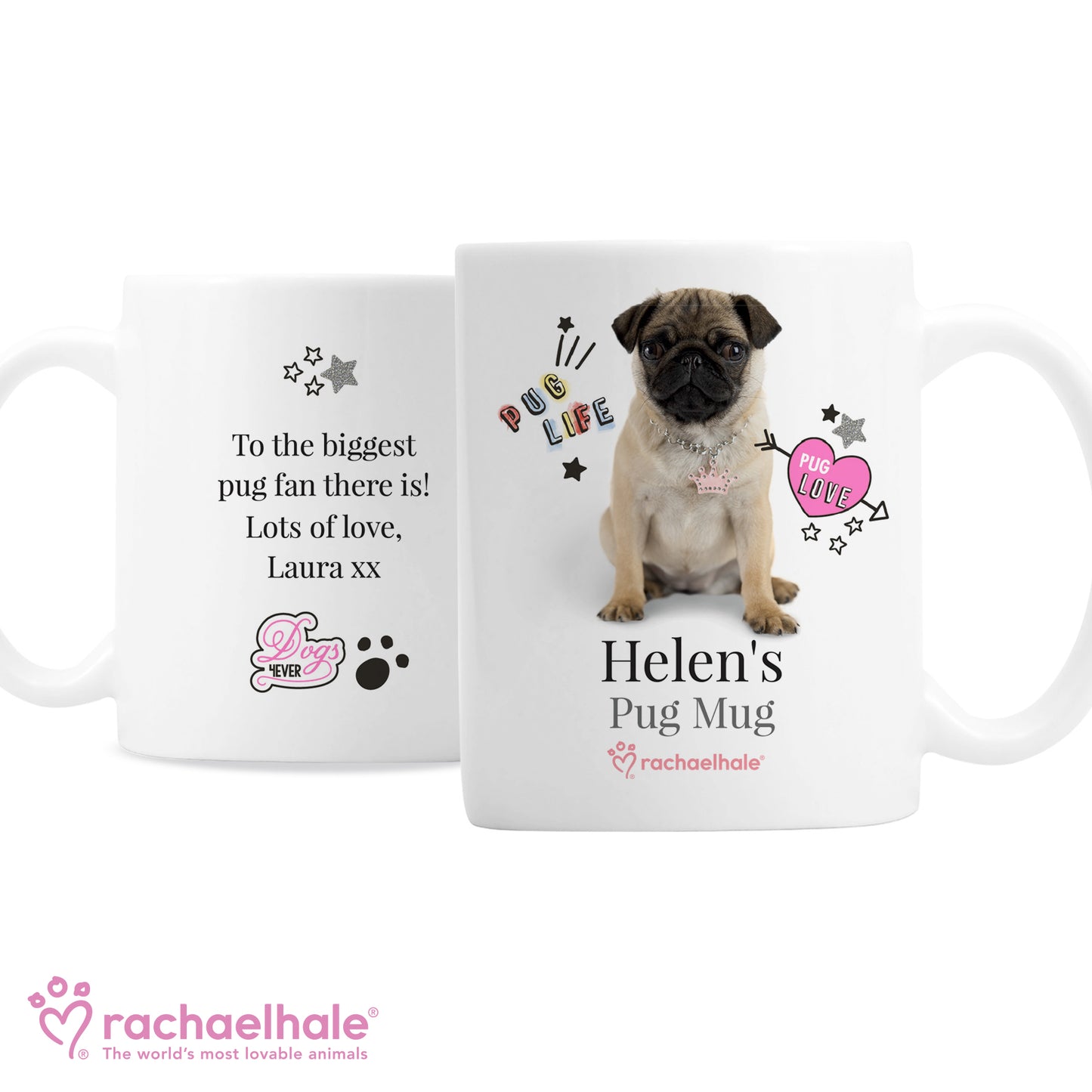 Personalised Rachael Hale Doodle Pug Mug - MK&JD Gifts