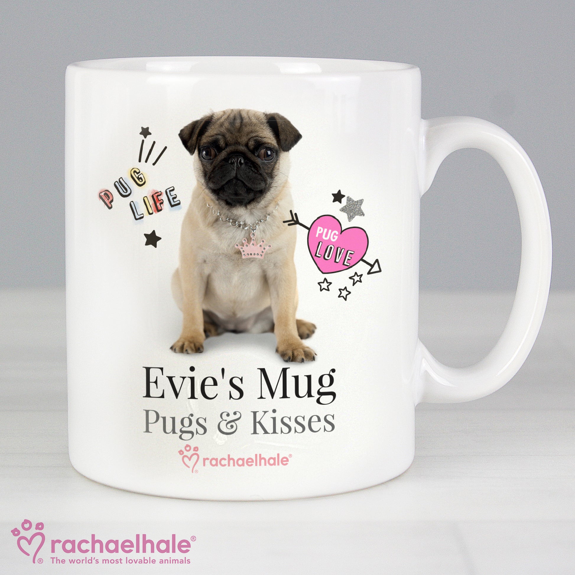 Personalised Rachael Hale Doodle Pug Mug - MK&JD Gifts
