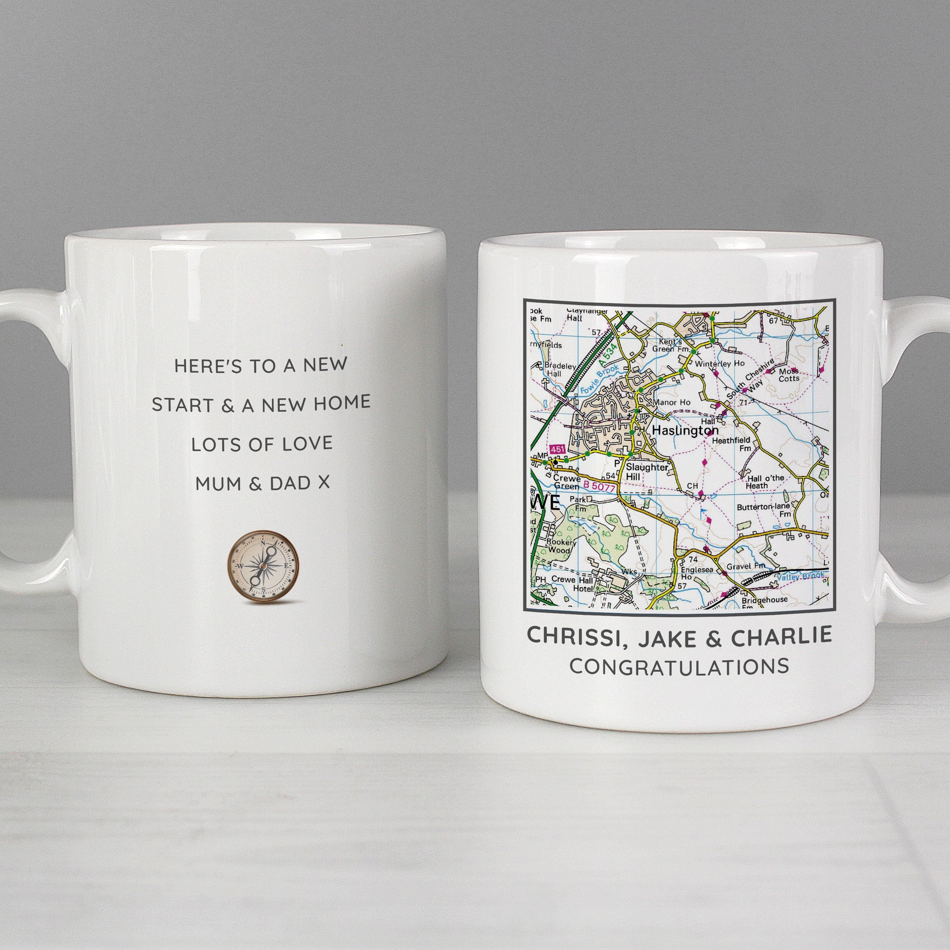 Personalised Present Day Map Compass Mug - MK&JD Gifts